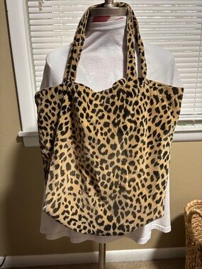 Leopard Print Canvas Tote Bag in Beige and Black